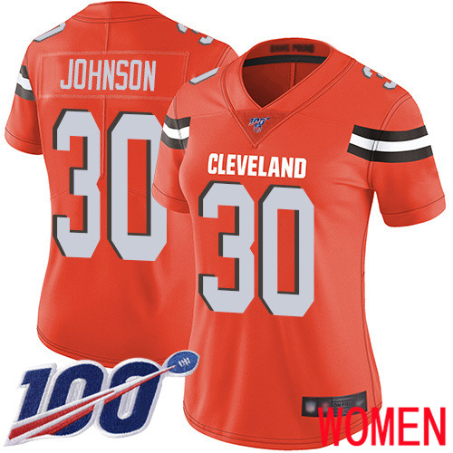 Cleveland Browns D Ernest Johnson Women Orange Limited Jersey 30 NFL Football Alternate 100th Season Vapor Untouchable